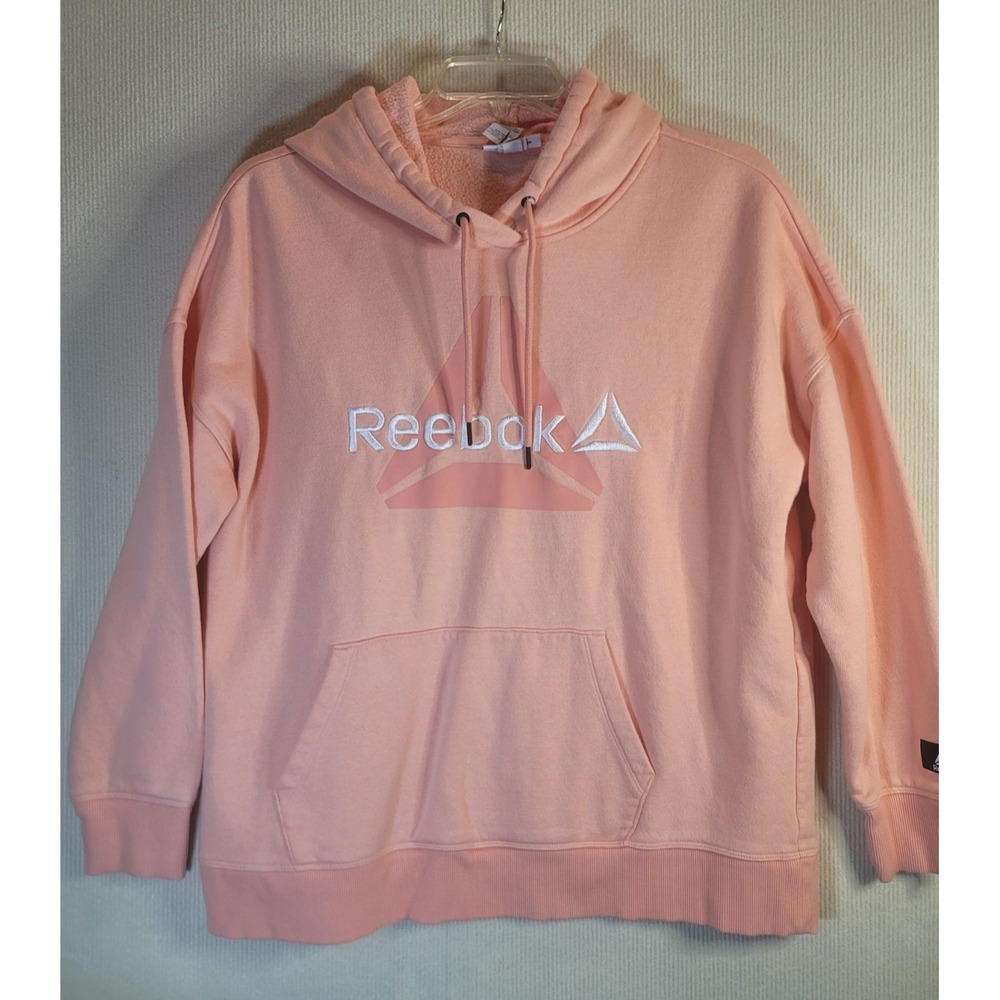 Reebok Womens Hoodie Sweatshirt Peach Logo on front drawstring XL good condition